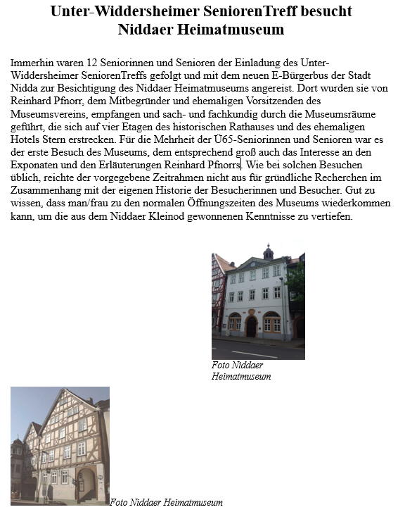Bericht über den Besuch im Niddaer Heimatmuseuem